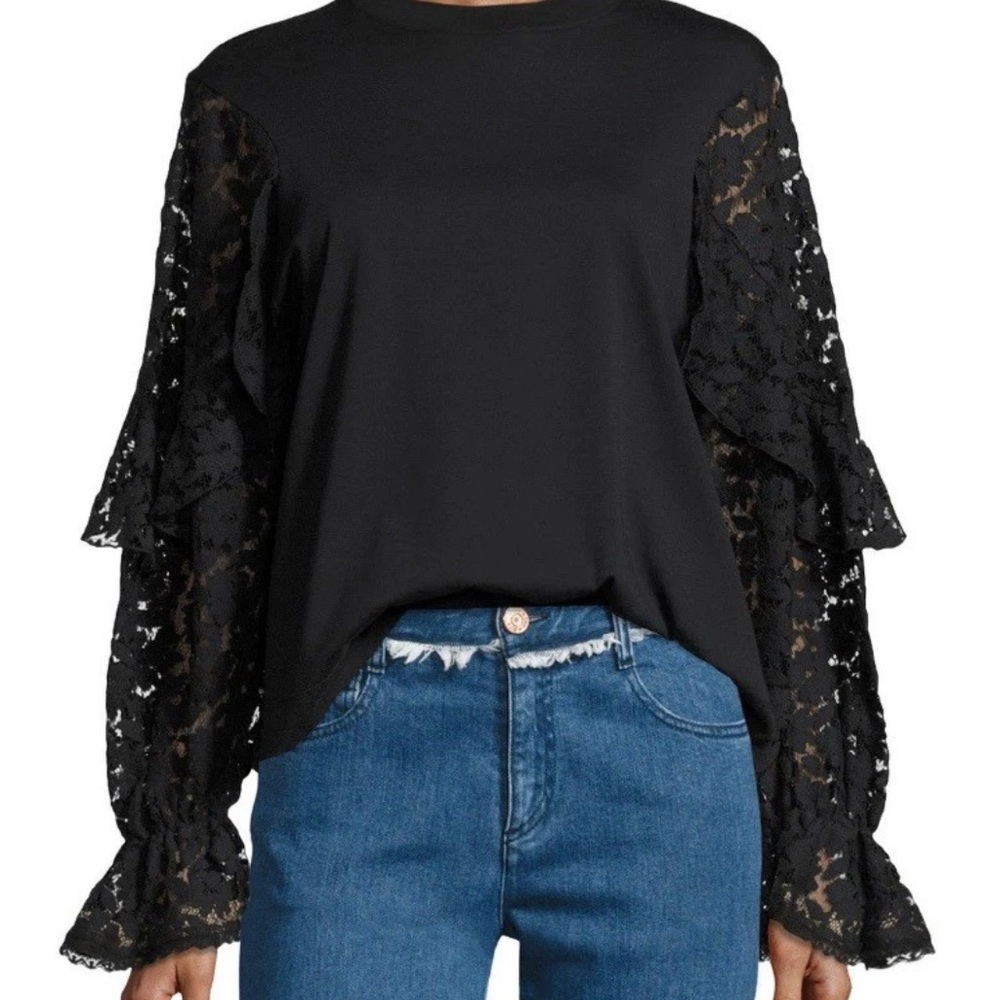 See By Chloe Black Lace Sleeve Blouse